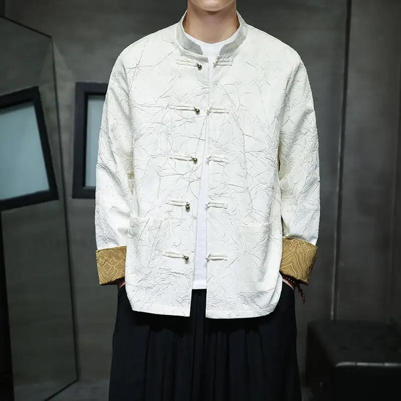 Men Retro Jacket Man Chinese Style Stand Collar Coats Male Copper Button Tang Suit Mens Youth Large Size Hanfu Vintage Outerwear