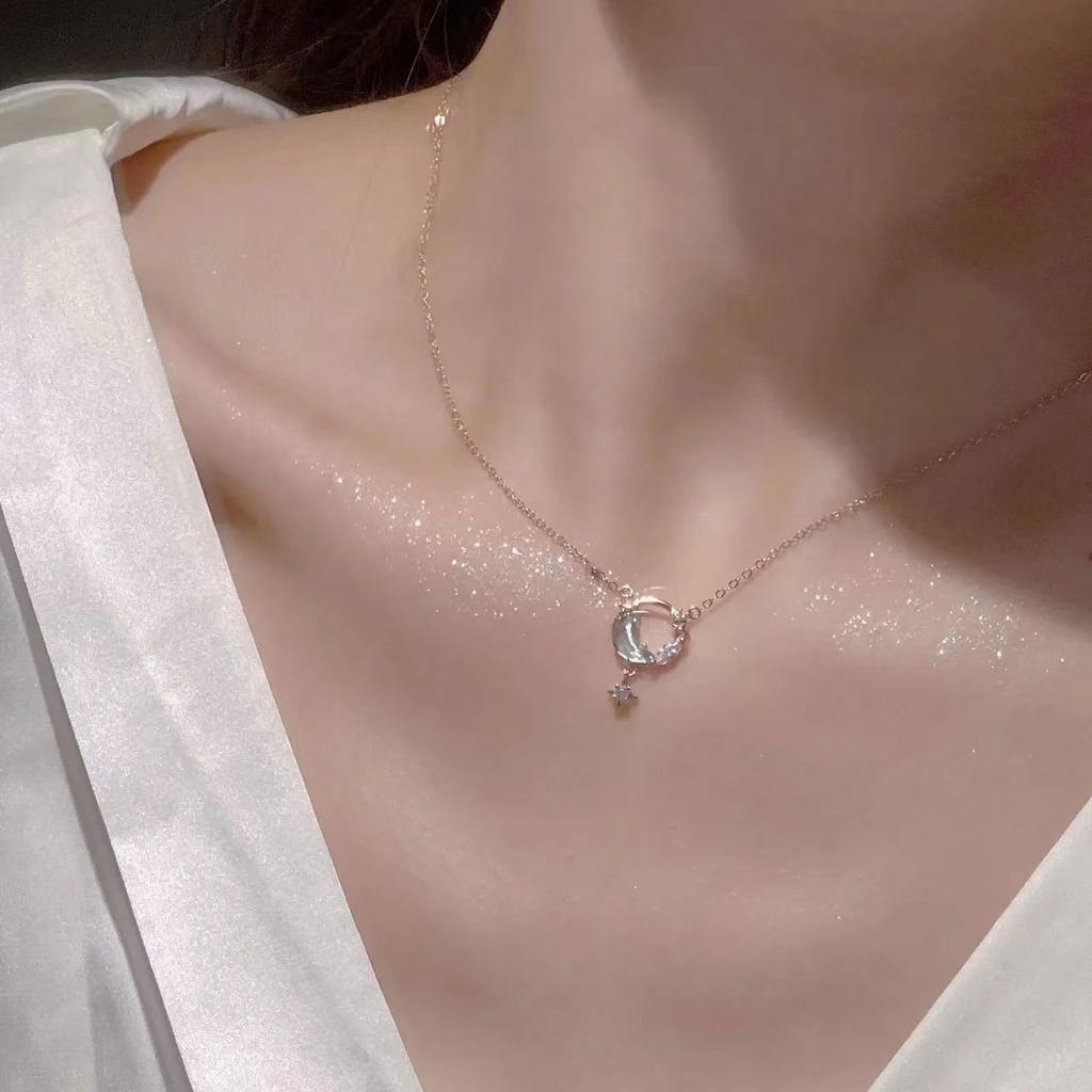 Mondanhänger Halskette Damen Leichter Luxus Nischen Design Vielseitig Mode Schlüsselbein Kette Schmuck