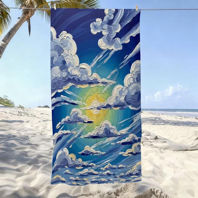 Neon Ocean Wave Beach Towel Cherry Blossoms & Mount Fuji Print Large Soft Absorbent Towel for Summer Beach Vacation