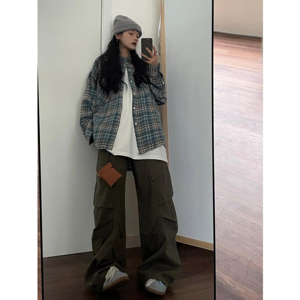 Shirt Long Sleeve Boys Spring New American Style Loose Lapel Plaid Shirt Vintage Trendy Casual Easy Matching Coat