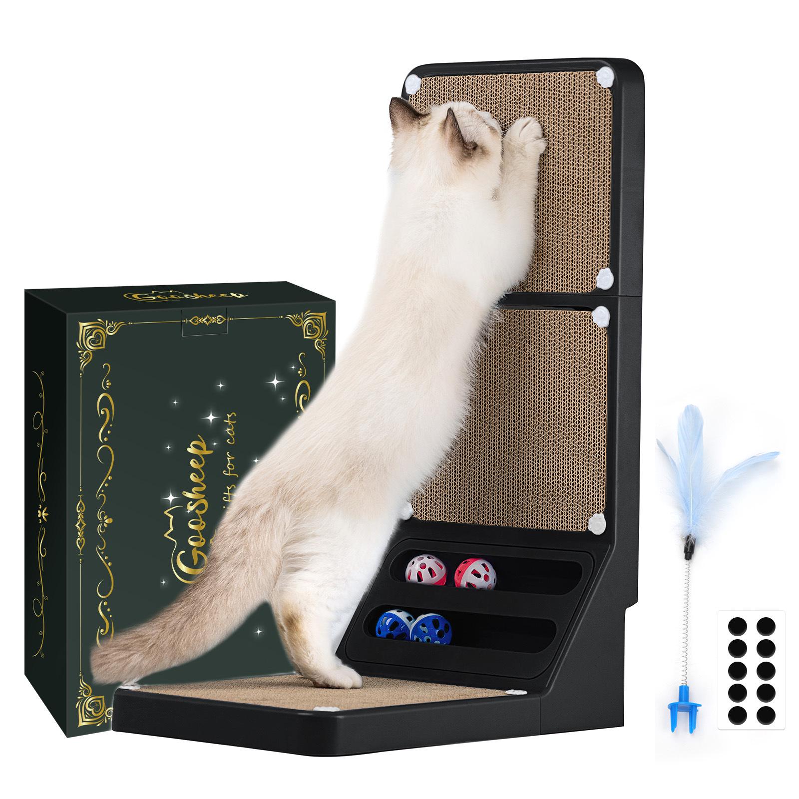 

L-Shaped Cat Scratching Board - Black, High-Density Corrugated Paper, Anti-Tip, Ideal for Claw Grinding. Single чёрный