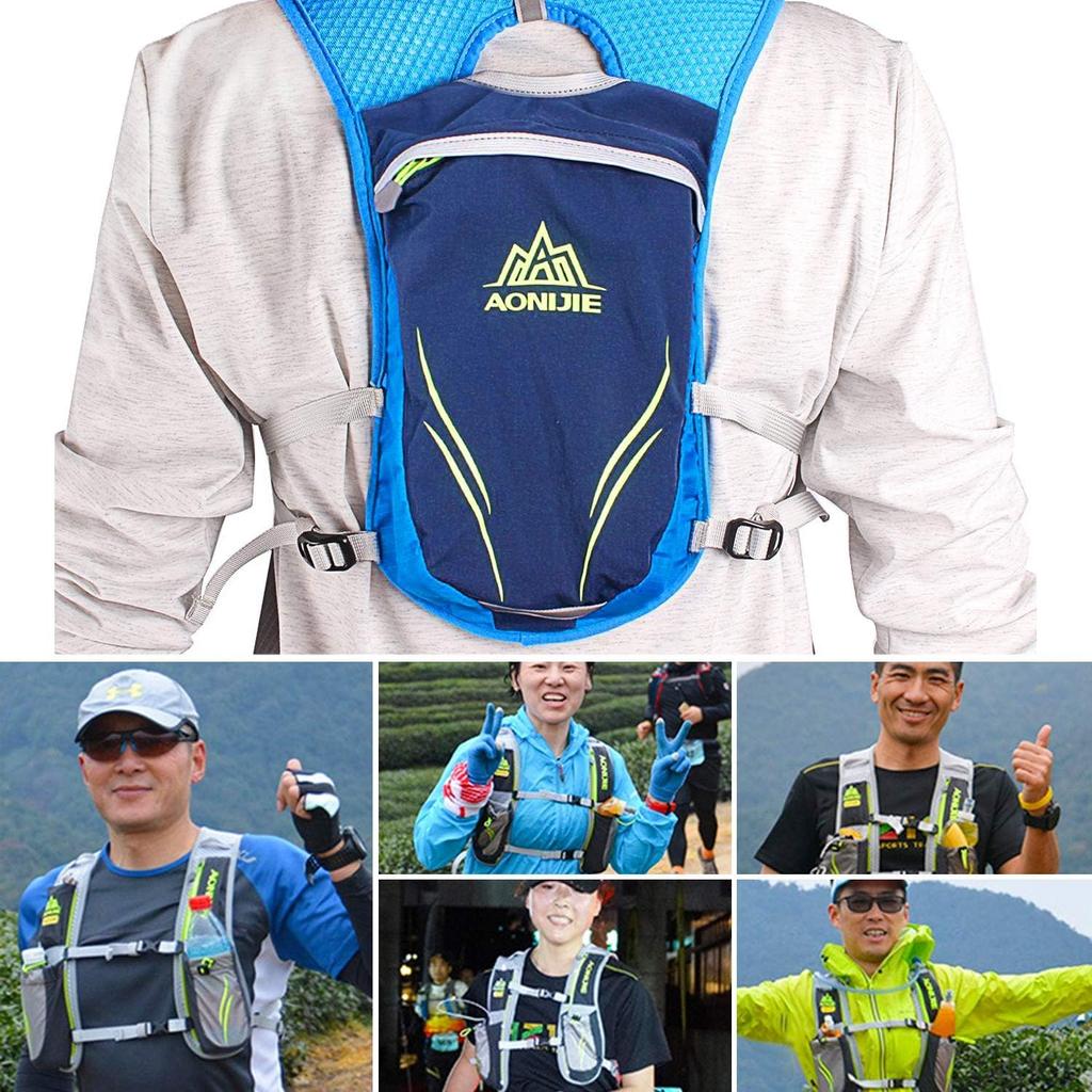 HEARTST Running Bag Marathon Backpack Daypack Lightweight Breathable Waterproof Reflective Hydration Bag Backpack 500ml Water 5.5L (Blue + Bottle)