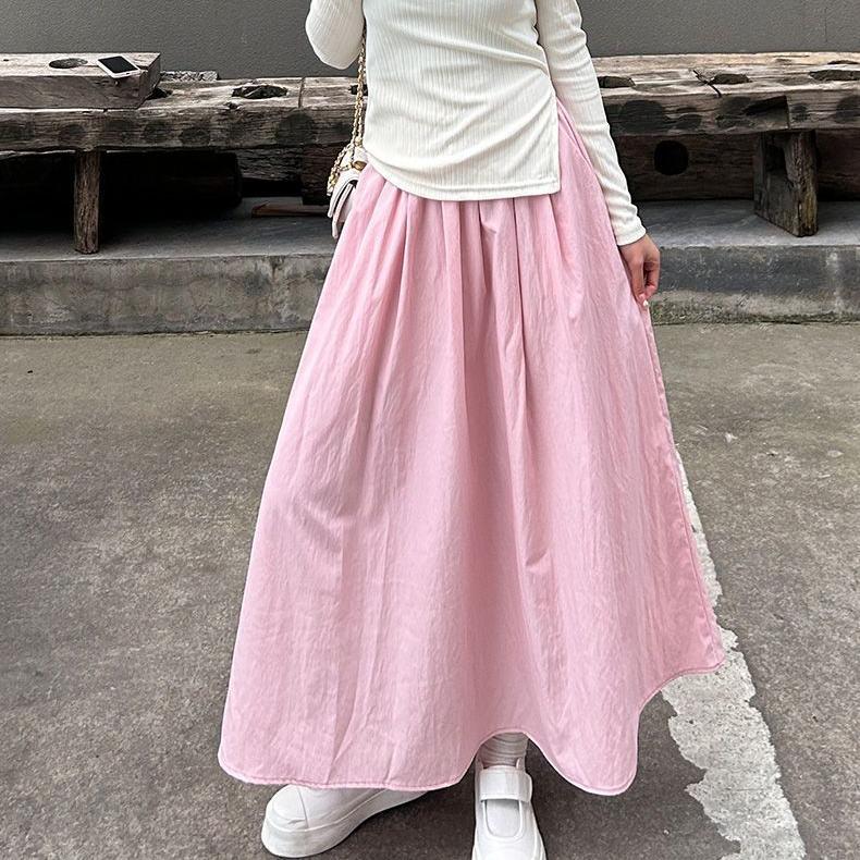 

Женские длинные юбки весна-лето для девочек с эластичной талией, женские плиссированные юбки для отдыха S розовый