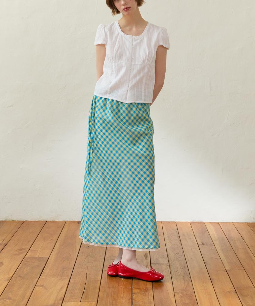 Wioi Check Lace Flared Skirt_Yellow