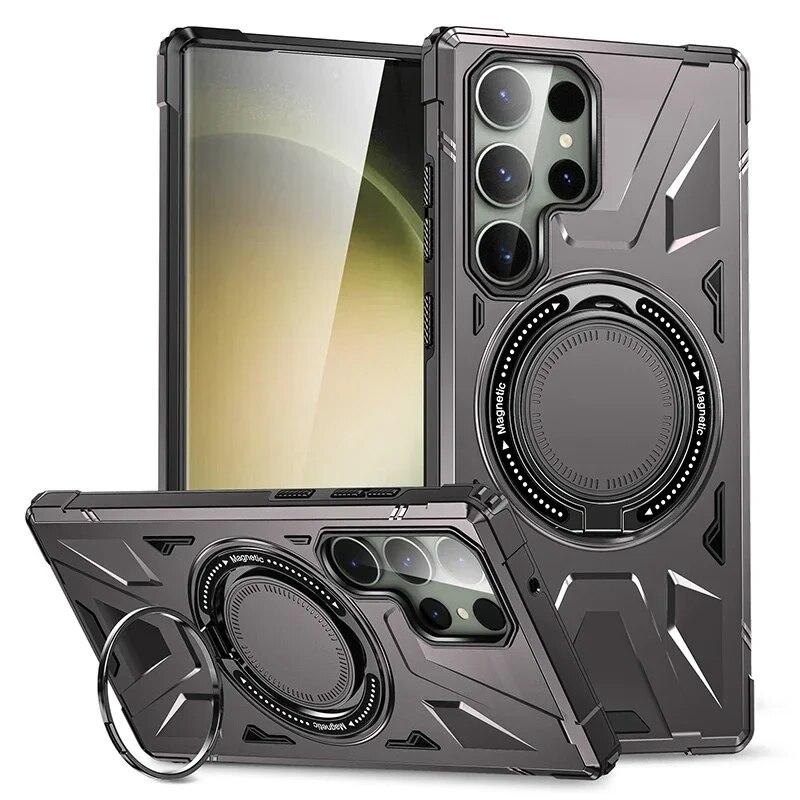 Armor Magsafe futrālis priekš Samsung Galaxy S24 Ultra S23 Plus S23 FE A15 A54 A14 statīva gredzens magnētiska gredzena turētāja aizsargstatīvi kickstand cove