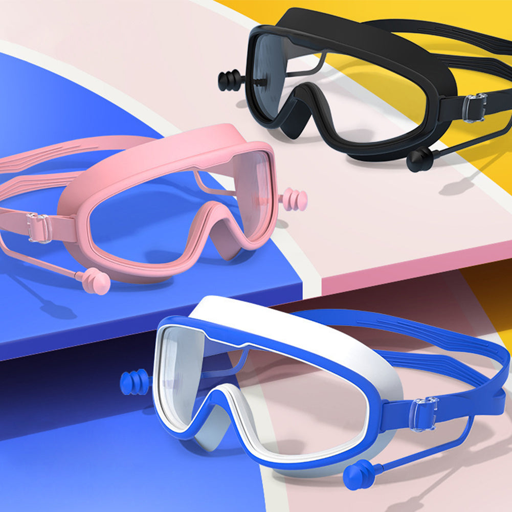 Large Frame Swimming Goggles with Earplugs for Kids High Quality Children's Antifog Swim Pool Glasses Waterproof HD Swim Eyewear