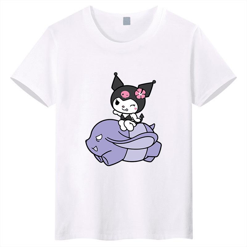 Sanrio Family CUTE Kurumi Cute Printed Childrens TShirt Roundneck Pure Cotton Family Clothing for Parents and Children