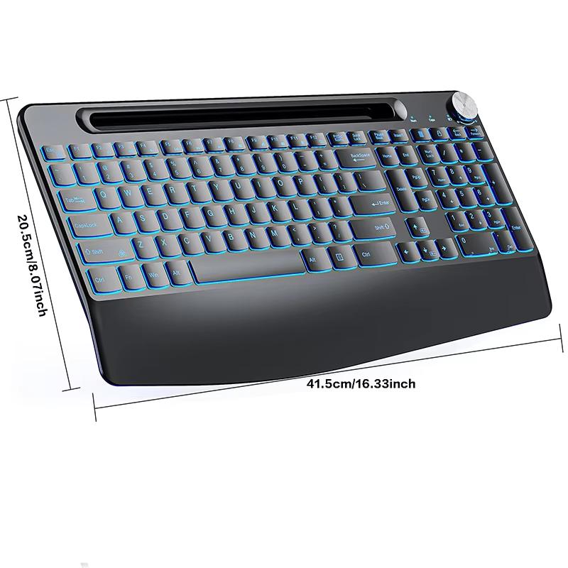 

Беспроводная клавиатура 2.4G&Type-C с подставкой для запястья, RGB-подсветкой, бесшумным аккумулятором для ПК, ноутбука, окна чёрный