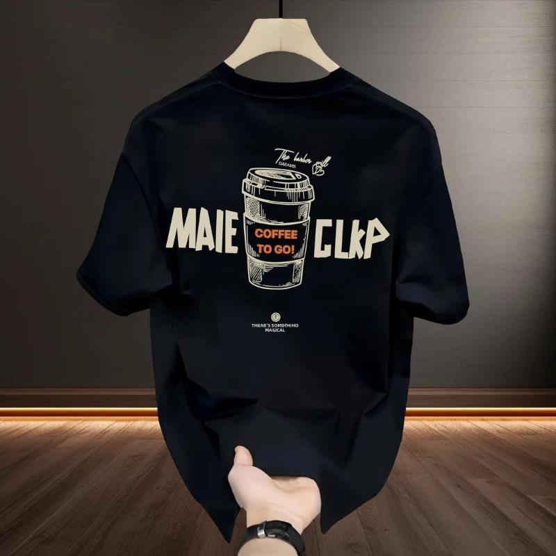 Mens Loose Fit Casual Crew Neck Short Sleeve Printed Cotton T Shirt S чёрный