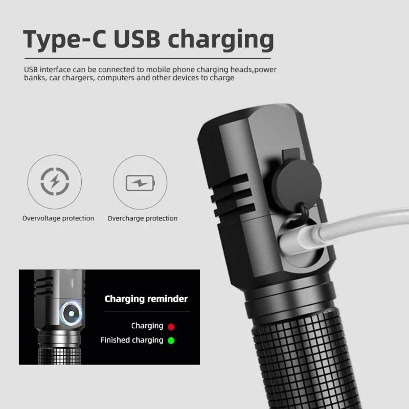 Super Bright XHP50 Mini LED Flashlight USB Rechargeable Zoom Aluminum Alloy Flashlight for Outdoor Camping Fishing