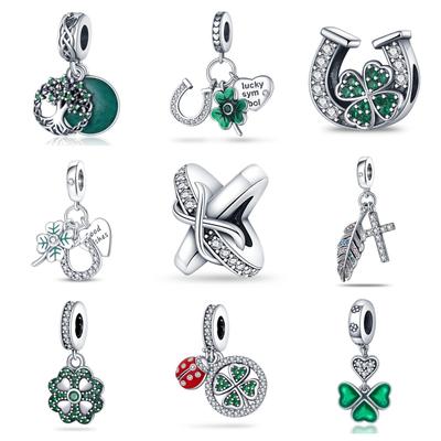 925 Silver Lucky U-shaped Horseshoe Clover Wishing Tree Pendant DIY Style Jewelry Personality Charm Bracelet Jewelry Gift Beaded Bracelet