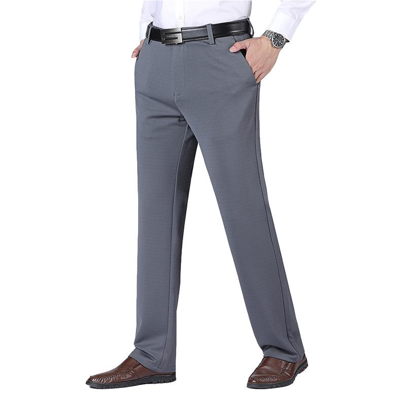 Men's High Waist Elastic Casual Pants - Plus Size, Straight Leg, Deep Crotch, Ideal for Middle-Aged & Elderly.