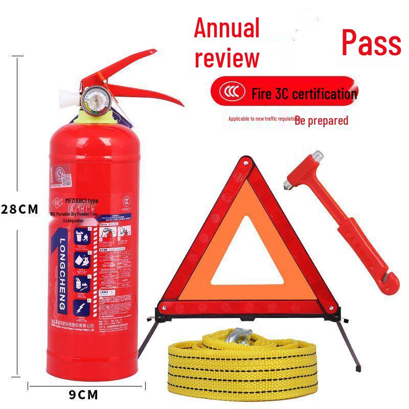 1kg Trockenpulver Handfeuerlöscher mit Feuerwarnschild und Jahresinspektionsset für Fahrzeuggebrauch