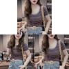 T-shirt a righe vintage estiva con ricamo per donna