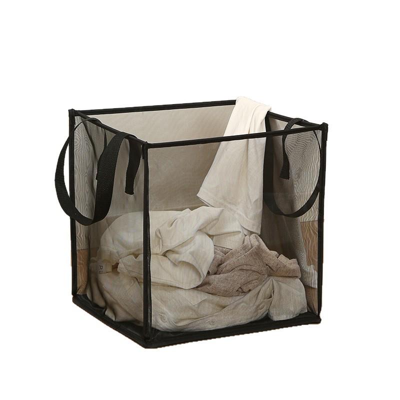 Large Folding Mesh Laundry Hamper - Square Dirty Clothes Storage Basket for Bathroom