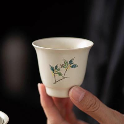 Tea Cup, Plant Ash, Soda Glaze Painted Osmanthus, Kung Fu Tea Set, Tea Cup, Household Handmade Cup, Single Hospitality Cup