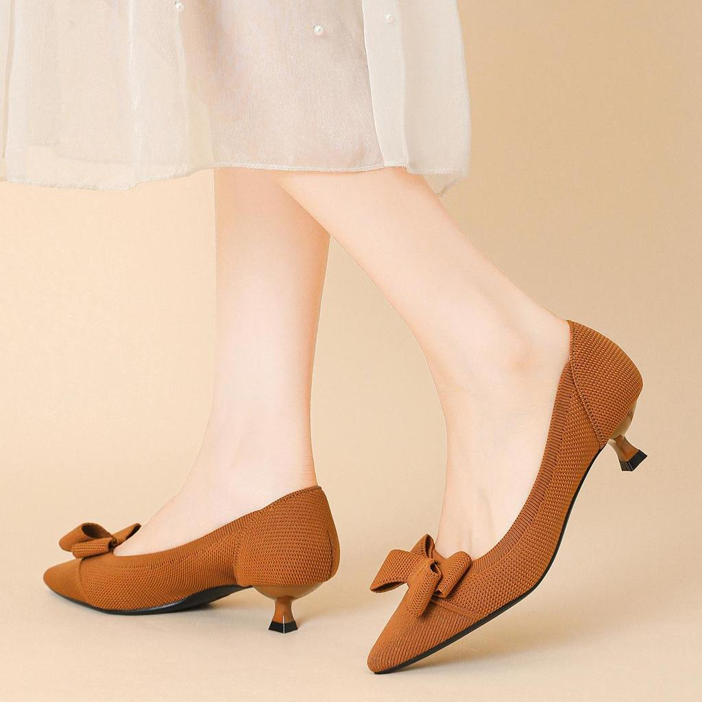 Dámské Velké Velikosti Jarní Jehlové Podpatky Boty se Špičatou Špičkou Letní Ležérní Mašle Jednobarevné Boty na Vysokém Podpatku 34-43