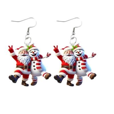 Weihnachtsmann & Schneemann Cartoon Ohrringe - Lustiger Feiertags-Acrylschmuck
