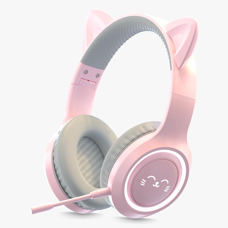 BH-300 Cat Ear Light-Up Bluetooth Headphones with Microphone for Live Streaming