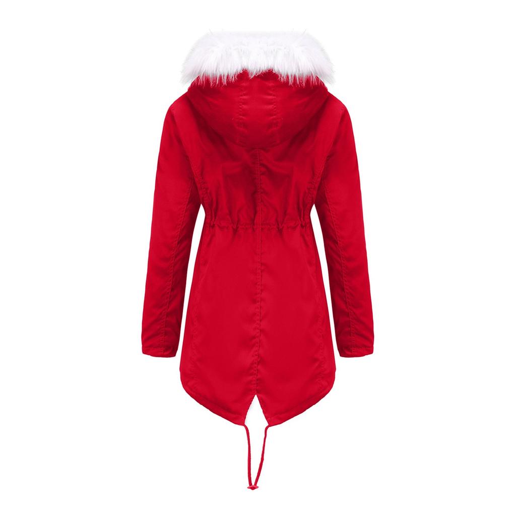 Women's Hooded Plus Velvet Corduroy Coat Ladies Winter Cotton Coat Thickened Mid-length Warm Jacket