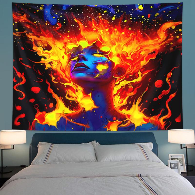 1pc UV reactive tapestry, neon lighting effect, fashionable and personalized female bedroom decoration wall hanging