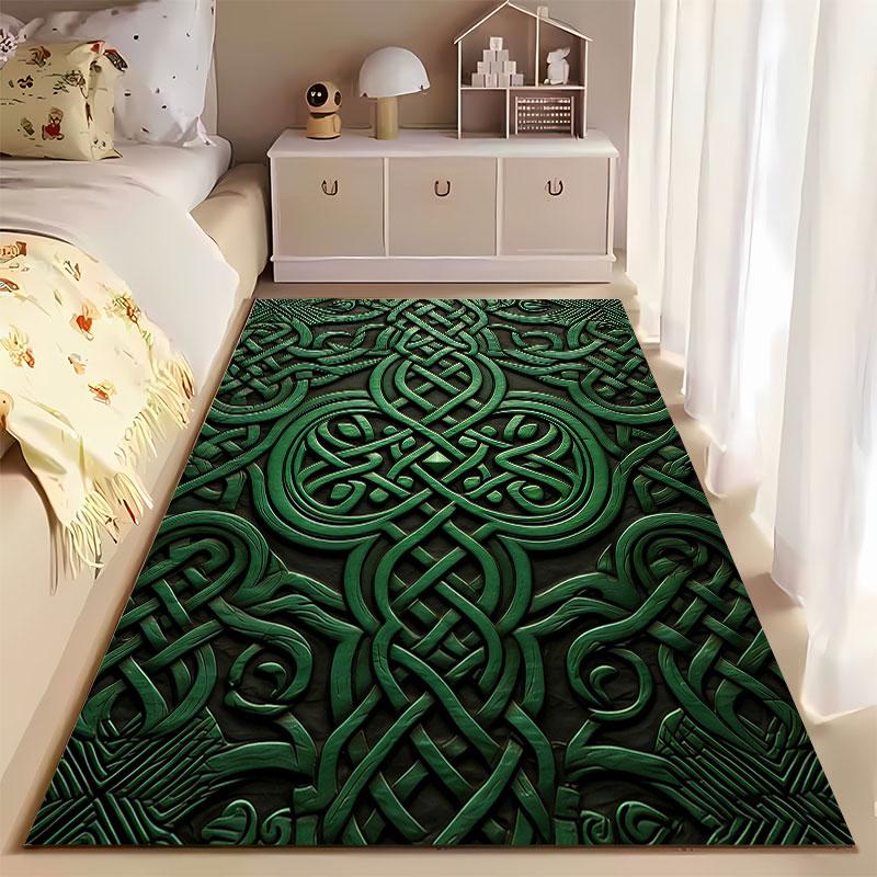 Green Celtic Knot Pattern Carpet suitable as a non-slip mat for the living room or bedroom sofa