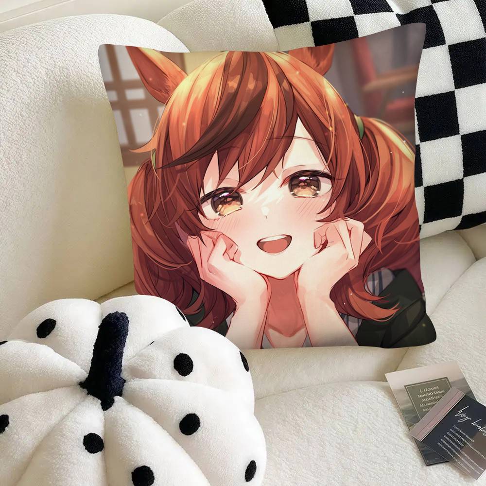 Schöne Natur Niedliches Anime-Mädchen Umamusume Kissenbezug Quadratisches Kissen Schlafzimmer Sofa Freizeit Komfort Kissen Auto Heimdekoration
