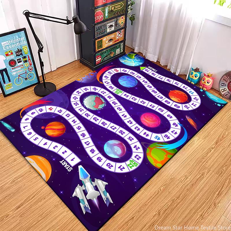Children’s Snakes and Ladders Game Playmat Rug Carpet for Bedroom Living Playroom Fun Learning Floor Kids anti slip Mat Door
