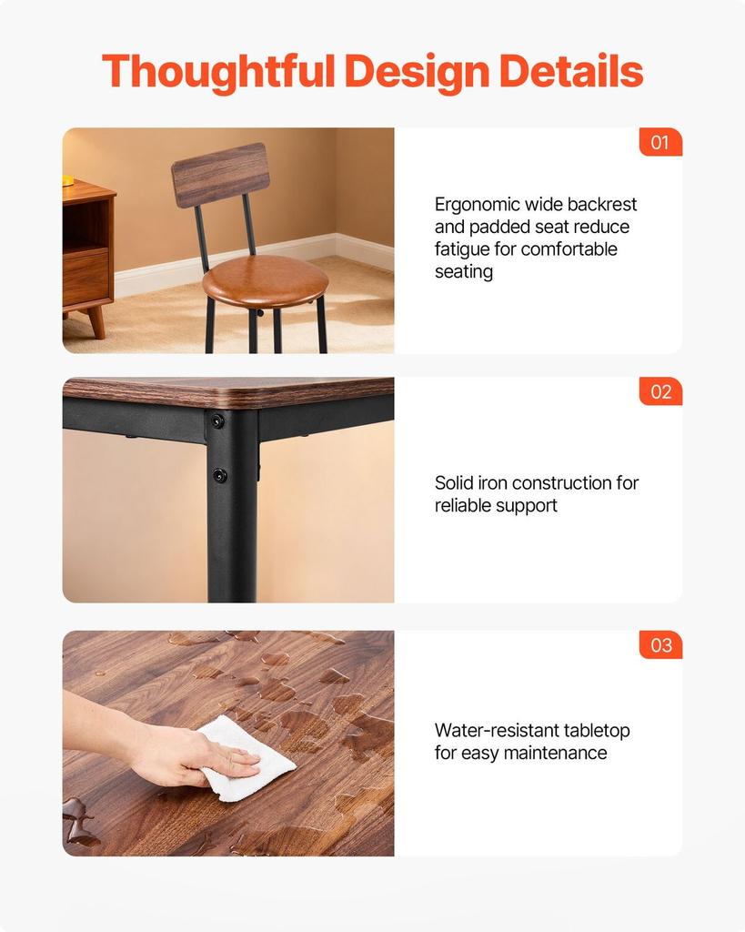 Bar Table, 5PCS 889mm Bars Tables Set, Bar Tables and Chair Set with Rounded Edge Design, Square Pub Table with Four Stools for Living Room, Dining
