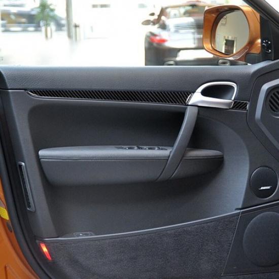 6Pcs Interior Door Panel Cover Carbon Fiber Strip Trim For Porsche Cayenne 03-10