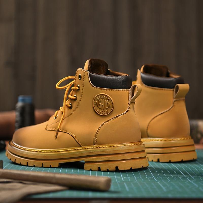 European Station Exit Men's Martin Boots 6 Hole Yellow Boots British Tooling Shoes Autumn and Winter High Top Desert Men's Boots