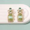 European and American New High-end Personalized Champagne Bottle Geometric Alloy Inlaid Diamond Stud Earrings Dripping Oil Pearl Earrings