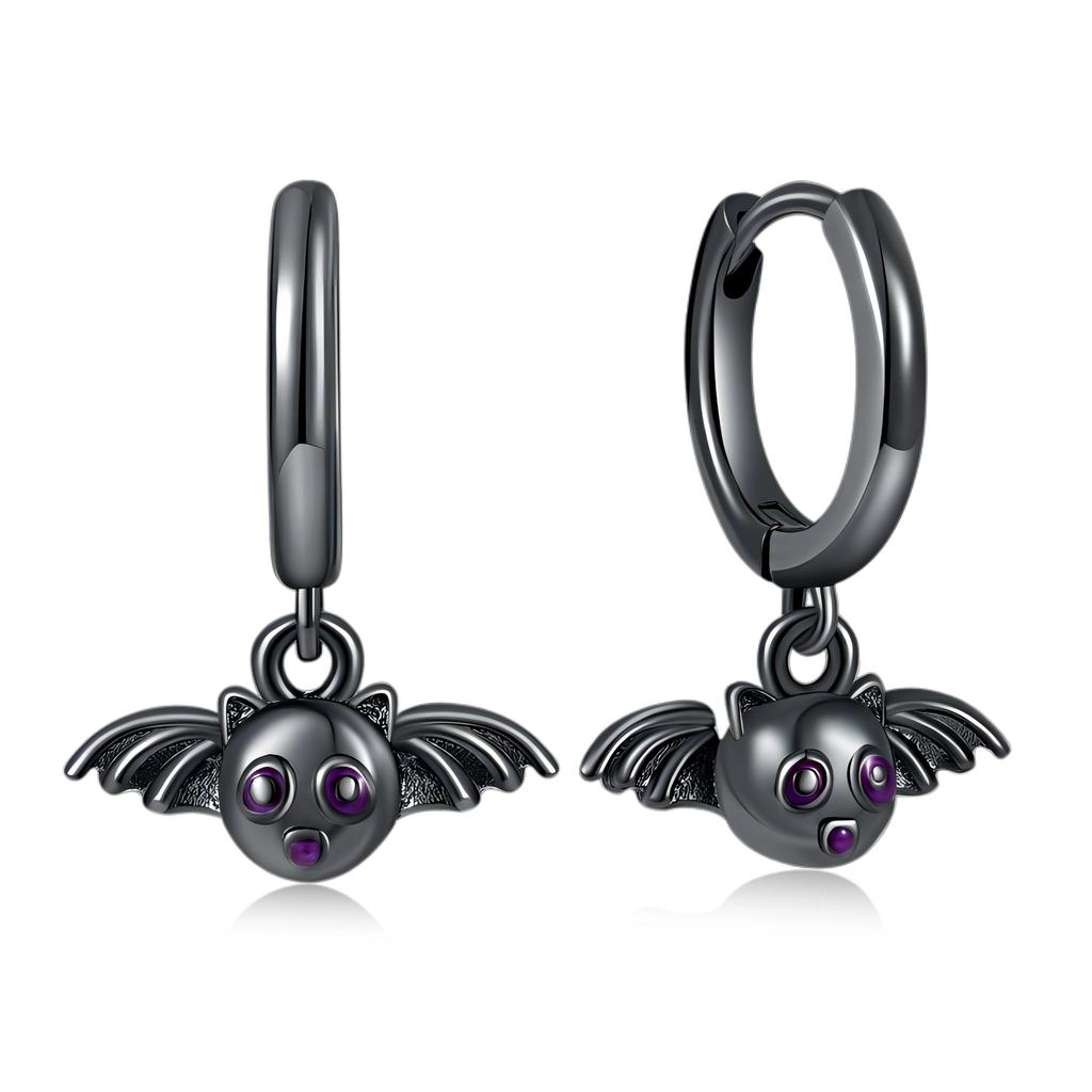 Sparkling Pearl Heart Hoop Earrings 925 Silver Bat Ghost Halloween Earrings Luxury Women Fine Jewelry Gift