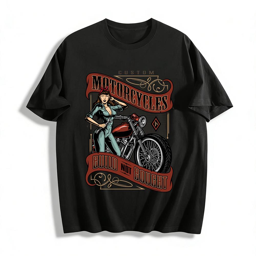 Custom Motorcycles Build Not Buy Pin Up Biker Graphic Tee Pure cotton T-shirt XXS