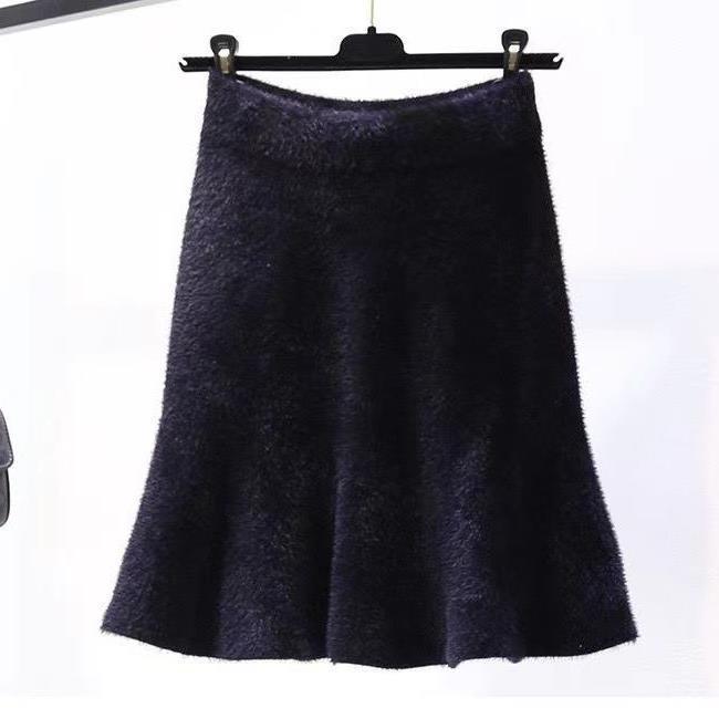 

Thickened Knitted Mink Shirt Short Fish Tail Skirt Half Body Skirt Women s Autumn and Winter Skirt 3XL чёрный
