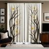 Black Twig Daisy Flower Pattern Curtains Polyester Fabric Suitable Bedroom Living Room Decoration Curtain Made Of Washable Area Ready