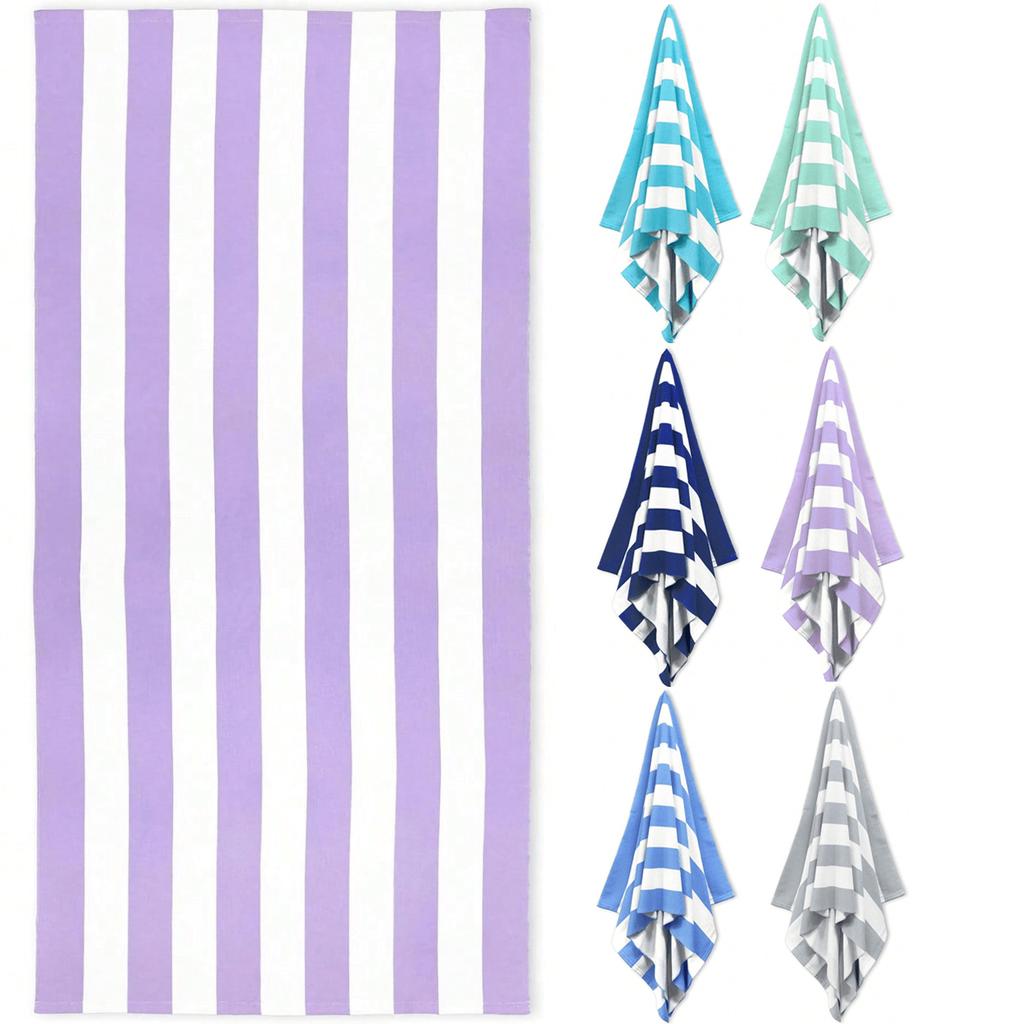 1 Pc Large Oversized Beach Towel 31''X71'', Microfiber Pool Towel, Pink Striped Quick Dry Cabana Swim Towel