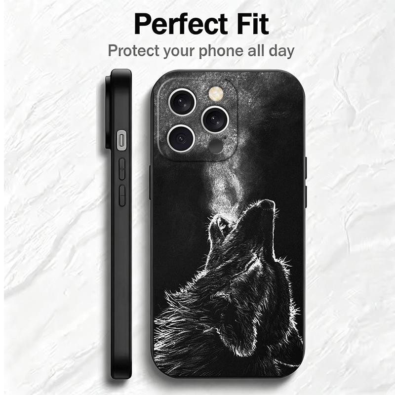Wolf Moon Animal Soft Phone Case for iPhone 16 16E 17 Air 15 Pro Max 14 Plus 13 Mini 11 12 7 Black Cover Back Shell