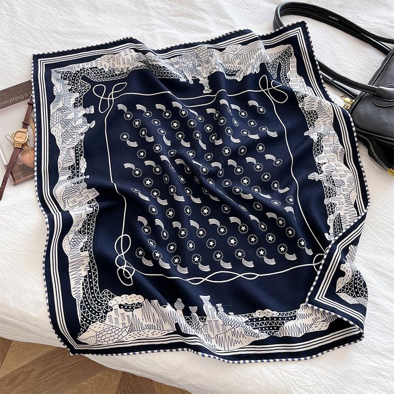 Foreign style fashion silk wool square scarf double-sided same color niche silk wool silk scarf simple high-quality silk wool scarf 65cm