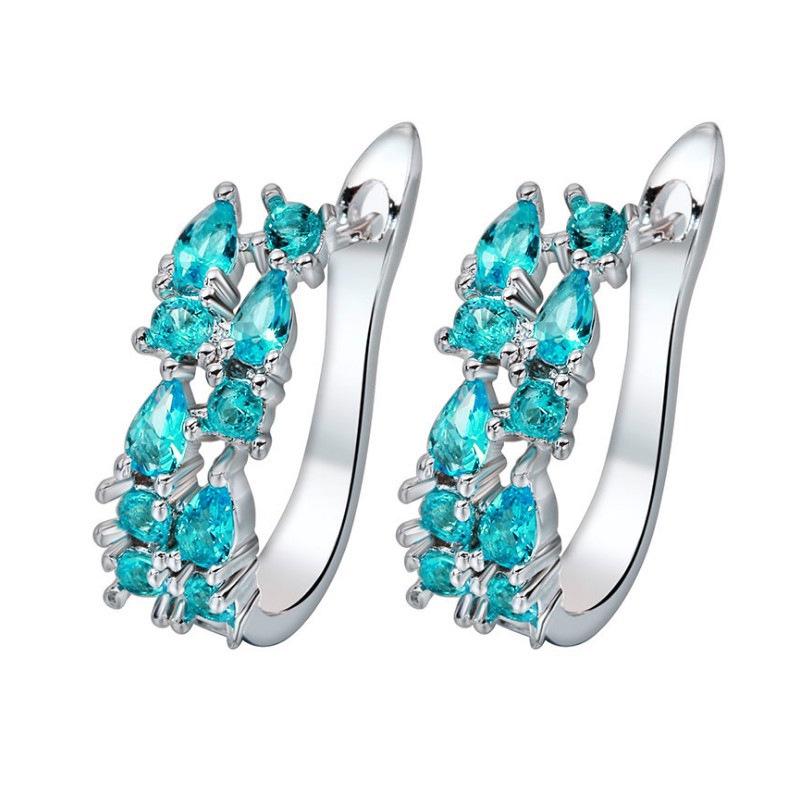 Elegant Light Blue Rectangular Diamond Korean Earrings