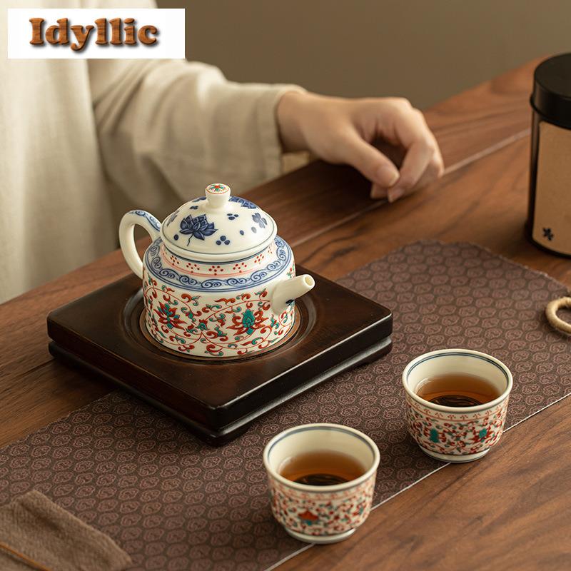 Famille Rose Interlock Branch Lotus Tea Set Complete Set Handmade Tea Ceremony Set Teapot And Tea Cup Set Tableware Collection
