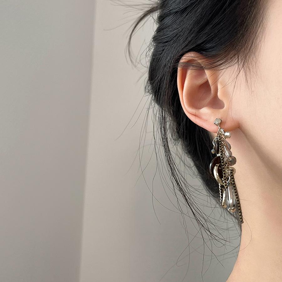 Zircon Coconut Shell Glass Fringed Earrings Fashionable Personalized Design Earrings Niche High-end Ethnic Style Earrings