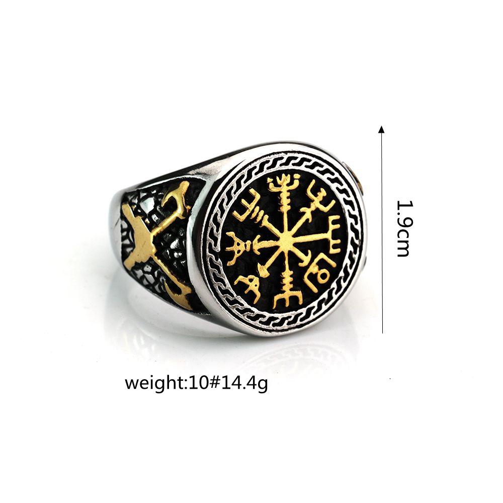 Antique Solid Stainless Steel Viking Compass Mens Ring