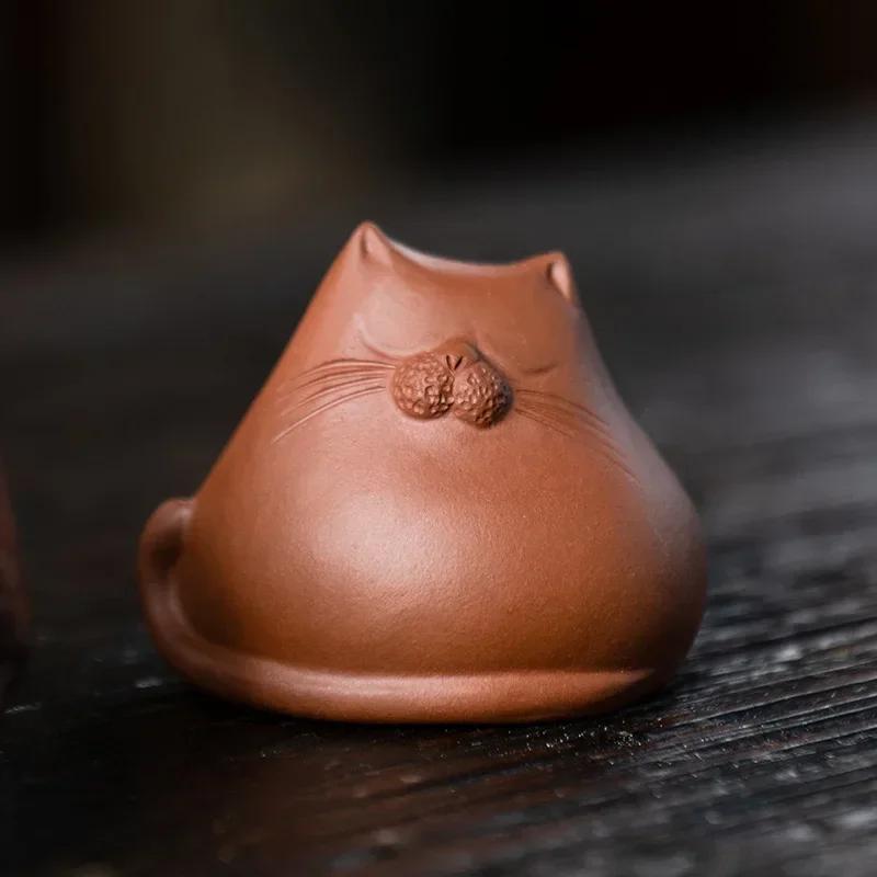 Purple Sand Tea Pet Cat Decoration Tea Set and Tea Set Accessories Chinese Handmade Mini Table Decoration