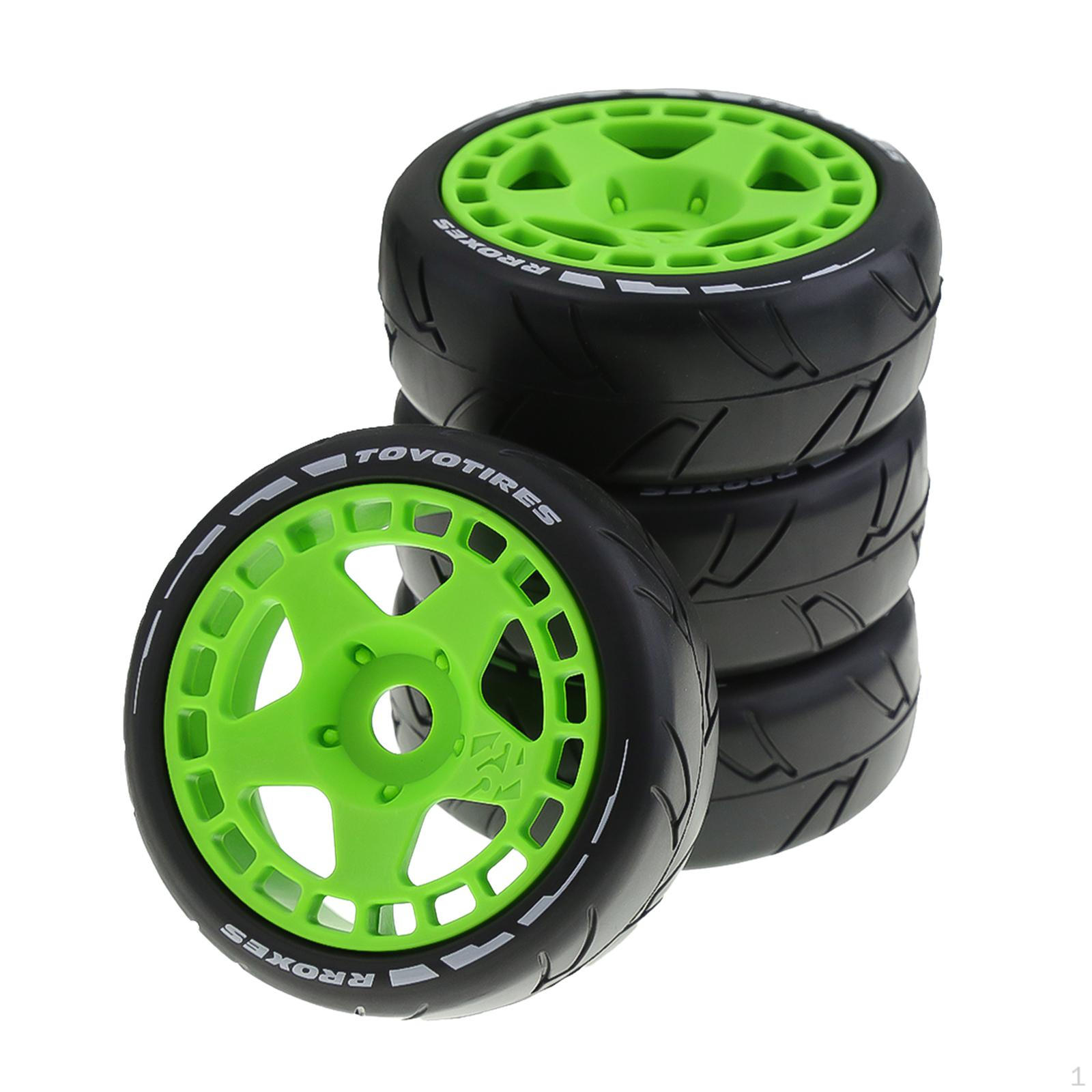 

4x RC Car 1:8 1:7 Rubber Hub Rim And Tire for Road Fluorescent Green
