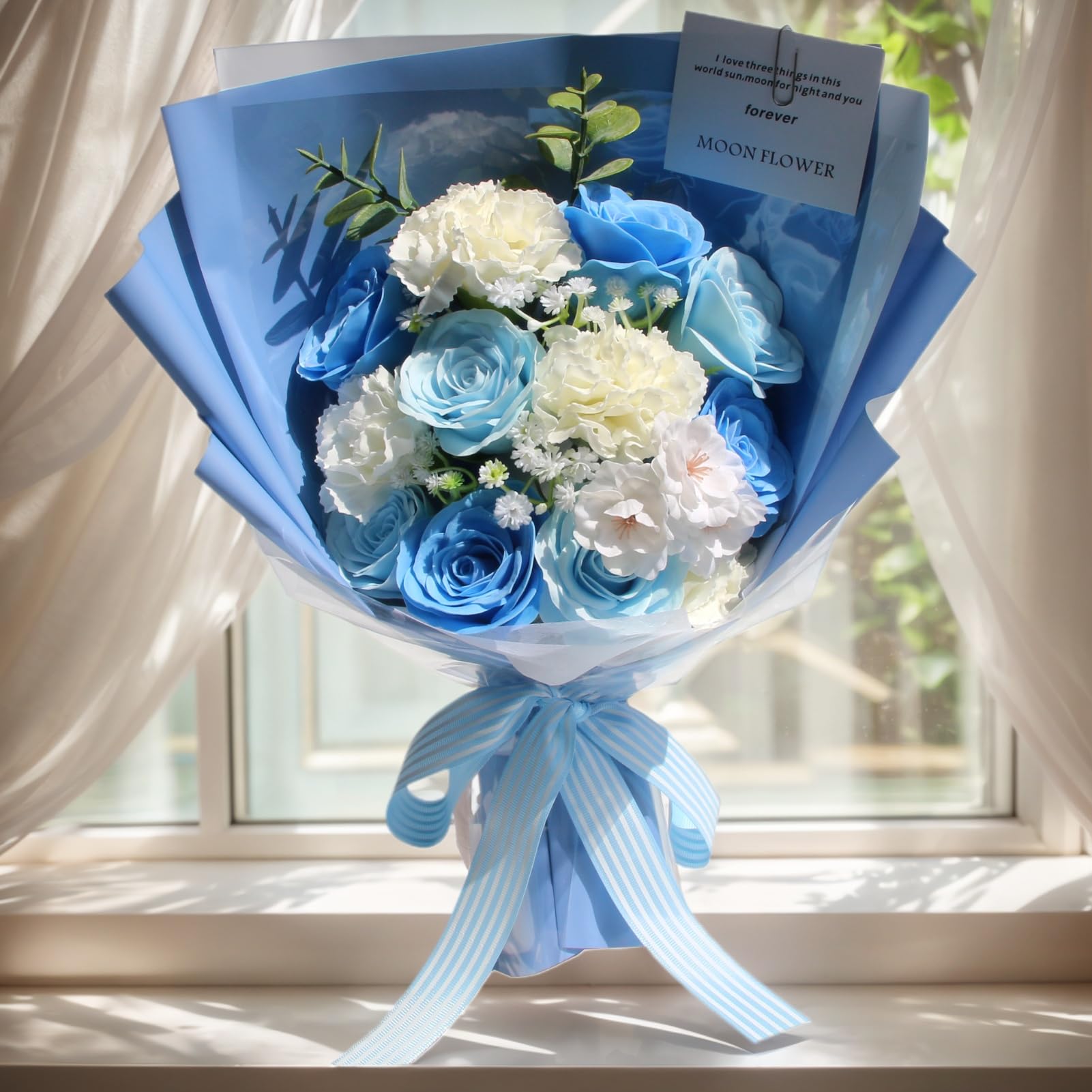 

MEJARDIN Soap Flower Bouquet Gift Rose Artificial Flower Rose Flower Bouquet Flower Soap Flowers Opening Gift Birthday Retirement Gift Flower Blue
