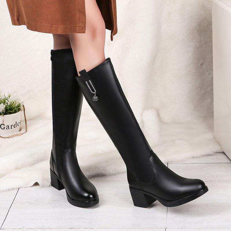 Winter Women Boots 2025 Korean Women's Knee Boots Waterproof High Heel Boots Comfortable Chunky Heel Long Boots
