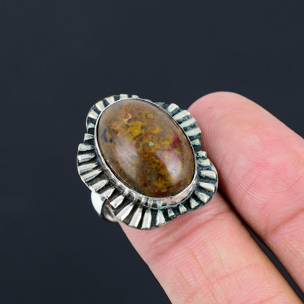 Friendship Day Deal Sterling Silver Fruit Jasper Stone Solitaire New Ring Size 9