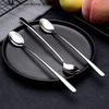 1/6/10Pcs Stainless Steel Long-Handled Ice Teaspoon Coffee Spoon Ice Cream Stirring Spoon Kitchen Household Tableware