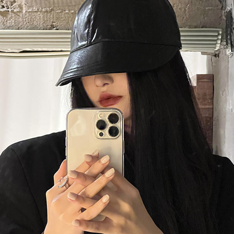 Кожаная кепка-бейсболка в ретро-стиле C1 черная BLACK